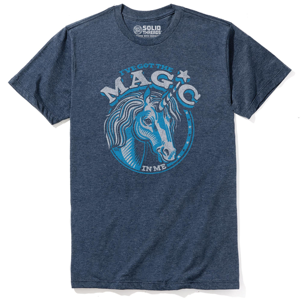 I've Got The Magic In Me Unicorn | Supports Animal Rights Vintage Staple T-shirt in Navy Heather - Front View