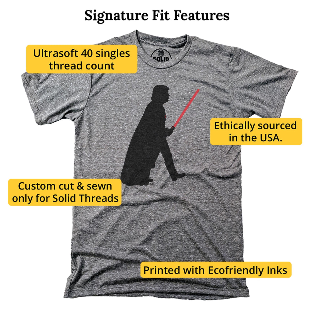 Trump Vader Vintage Signature T-shirt in Triblend Grey - Fit Attributes
