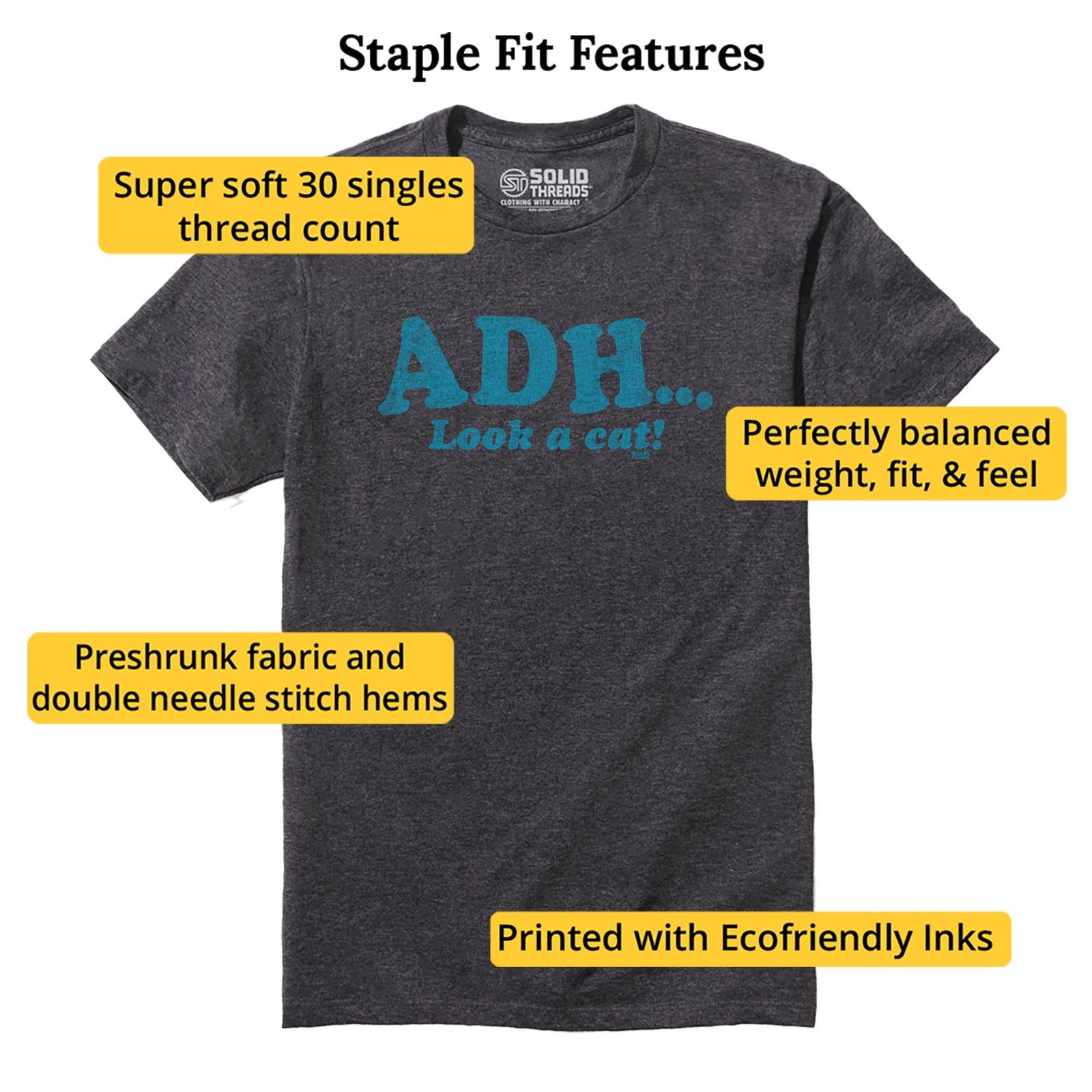 Adh….look A Cat! Vintage Staple T-shirt in Charcoal Heather - Fit Attributes