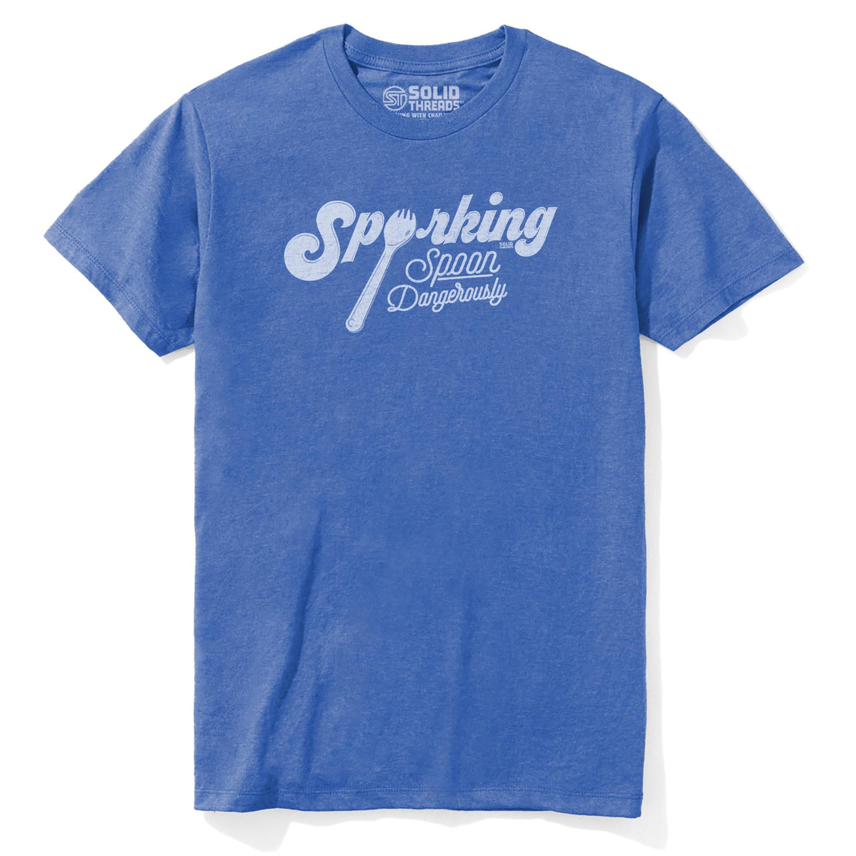 Sporking, Spoon Dangerously Vintage Staple T-shirt in Royal Heather - Front View