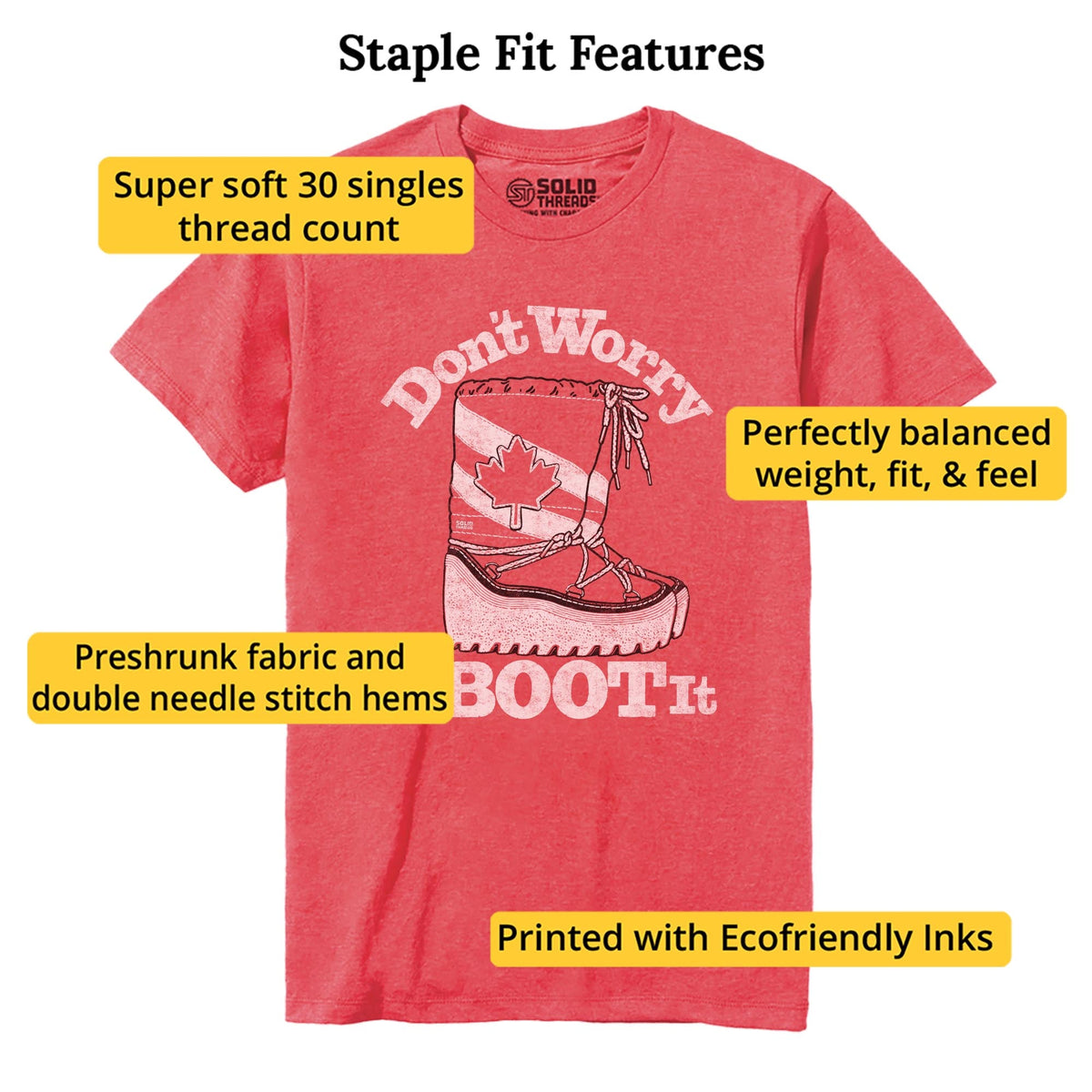 Don't Worry A Boot It Vintage Staple T-shirt in Red Heather - Fit Attributes