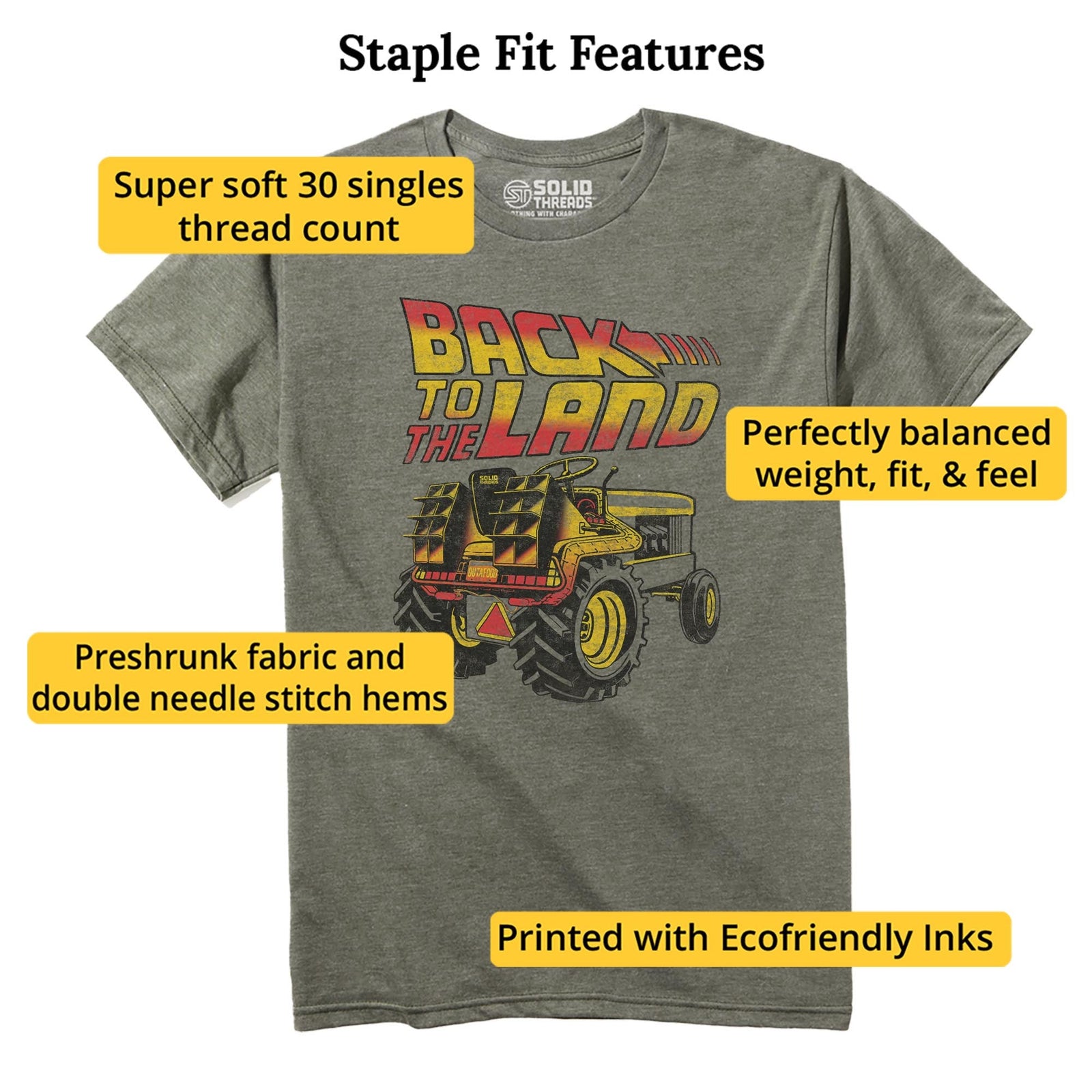 Back To The Land Cool Staple T-shirt in Olive Heather - Fit Attributes