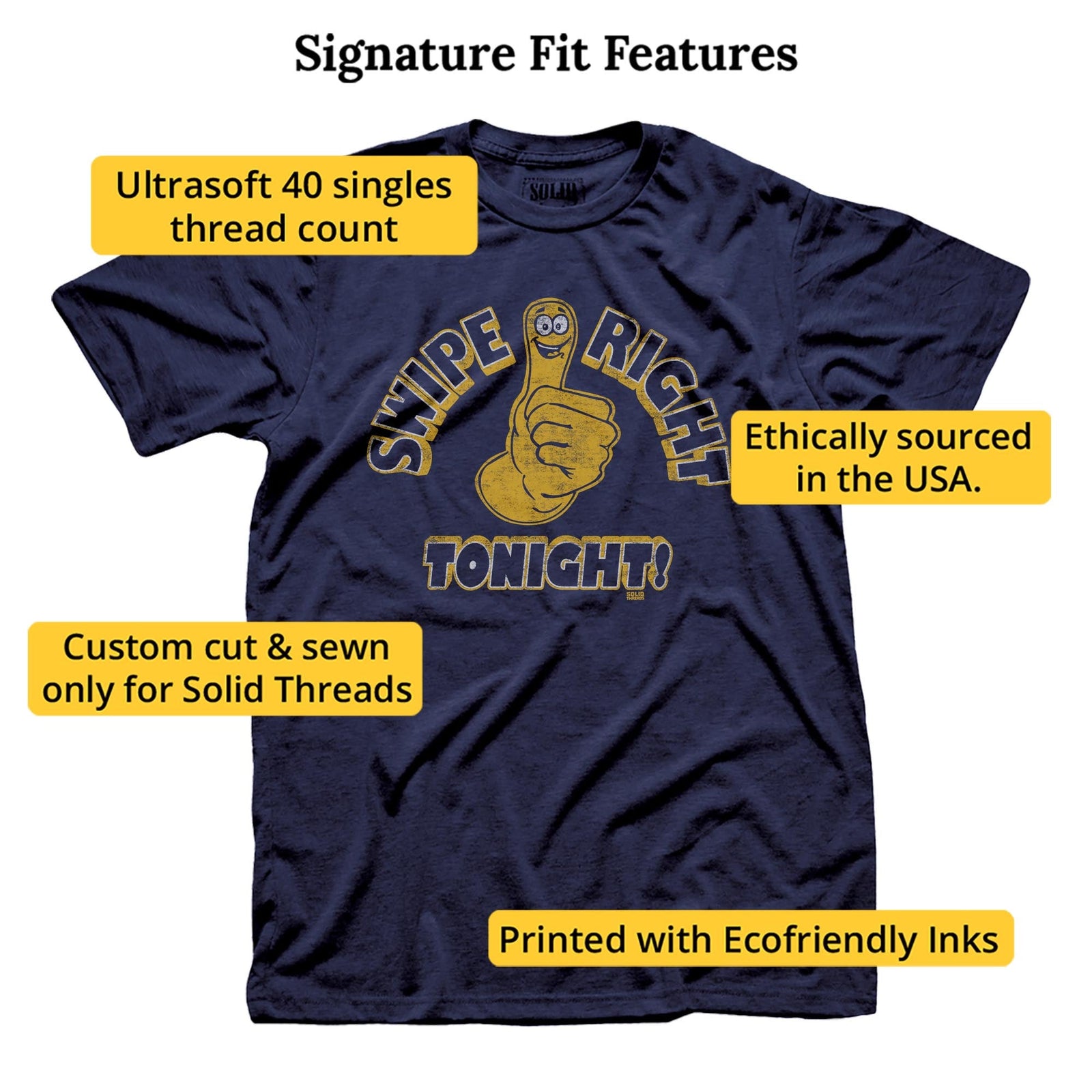 Men's Swipe Right, Tonight! Vintage Graphic T-Shirt | Funny Dating Apps Tee | Solid Threads