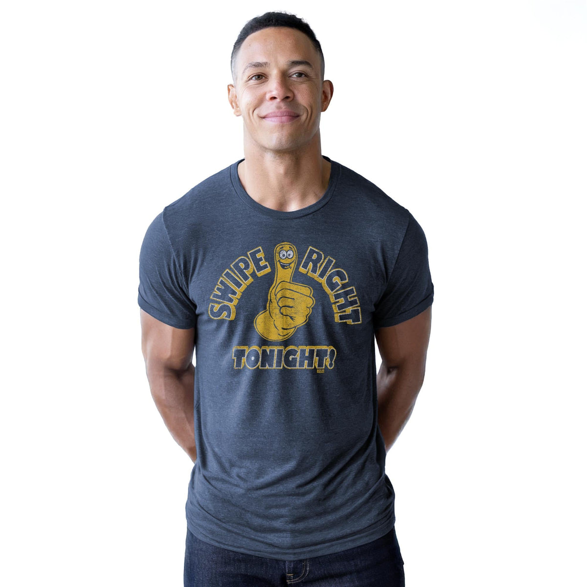 Swipe Right, Tonight! Vintage Staple T-shirt in Navy Heather On Model - Front View
