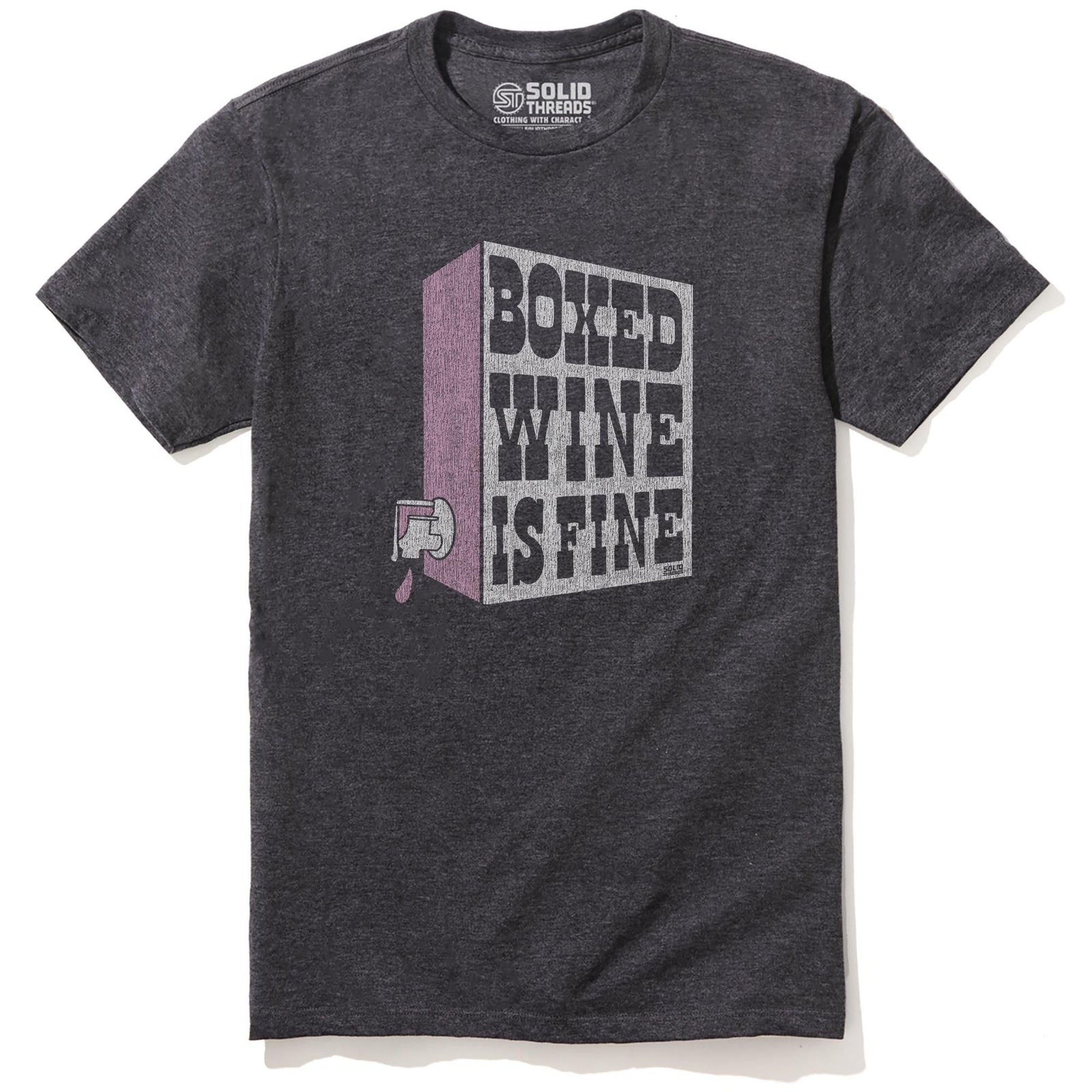 Boxed Wine Is Fine Cool Staple T-shirt in Charcoal Heather - Front View