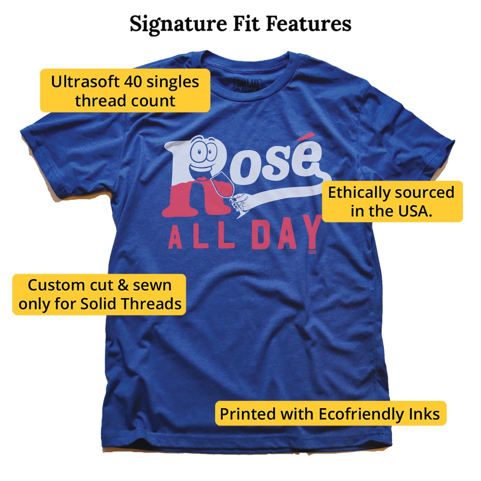 Men's Rose All Day Vintage Graphic T-Shirt | Funny Wine Drinking Tee | Solid Threads