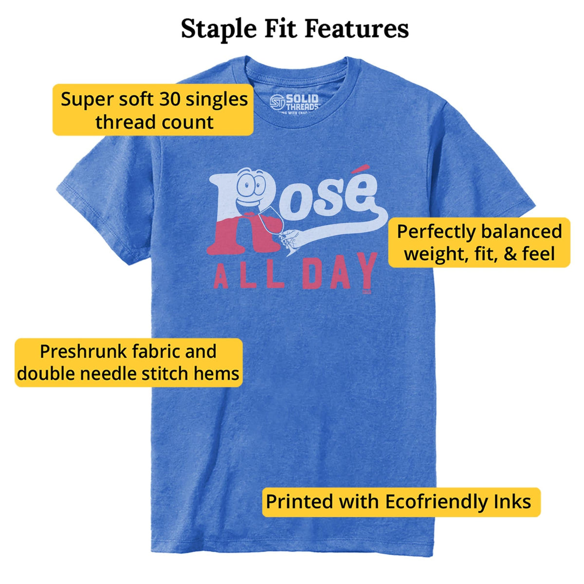 Rose All Day Vintage Staple T-shirt in Royal Heather - Fit Attributes