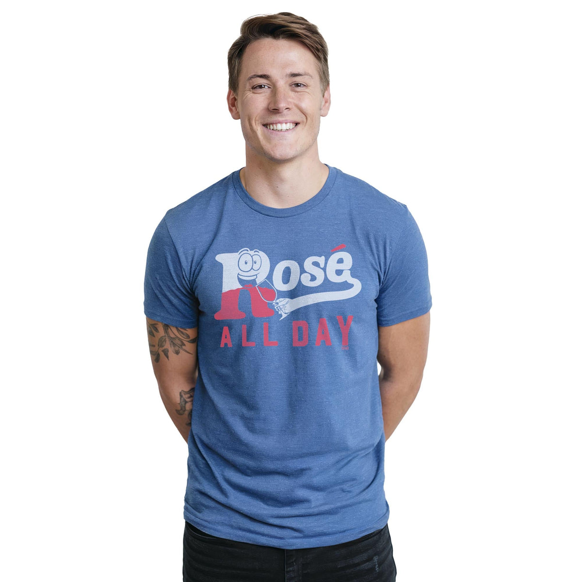 Rose All Day Vintage Staple T-shirt in Royal Heather On Model - Front View
