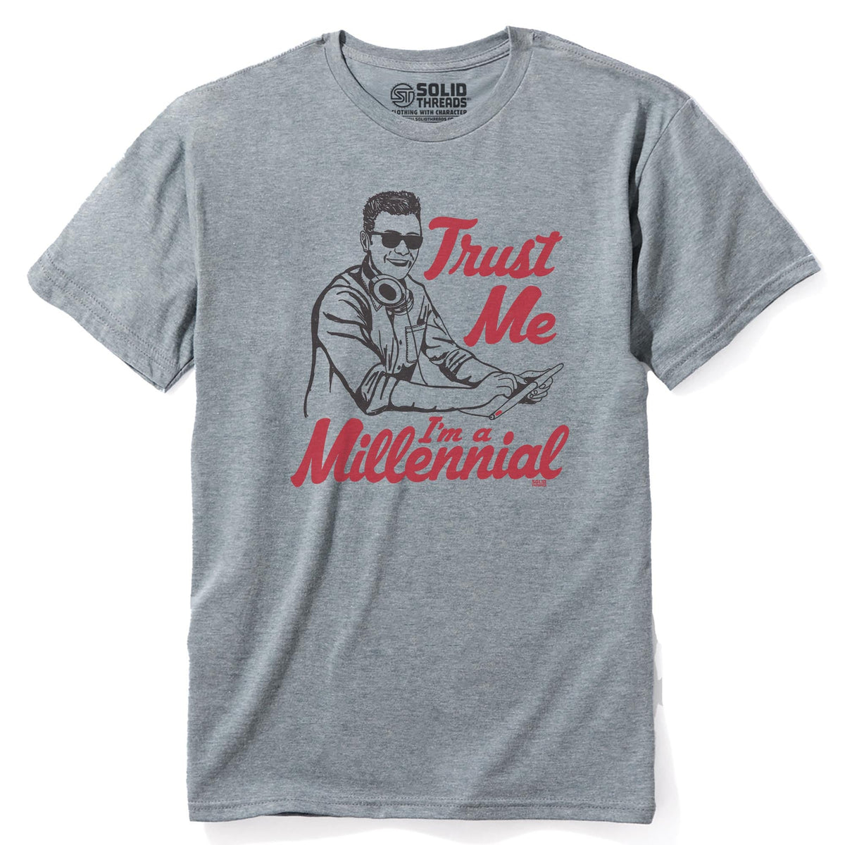 Trust Me, I'm A Millennial Vintage Staple T-shirt in Ash Heather - Front View