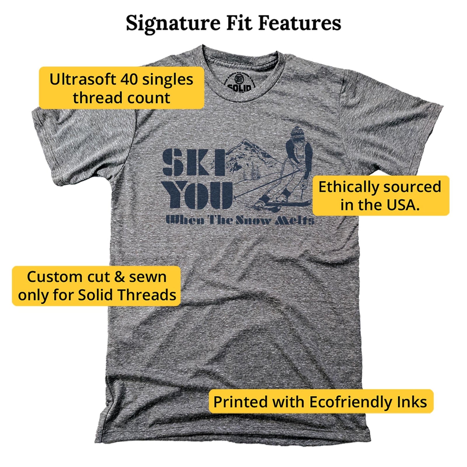Ski You When The Snow Melts Vintage Signature T-shirt in Triblend Grey - Fit Attributes