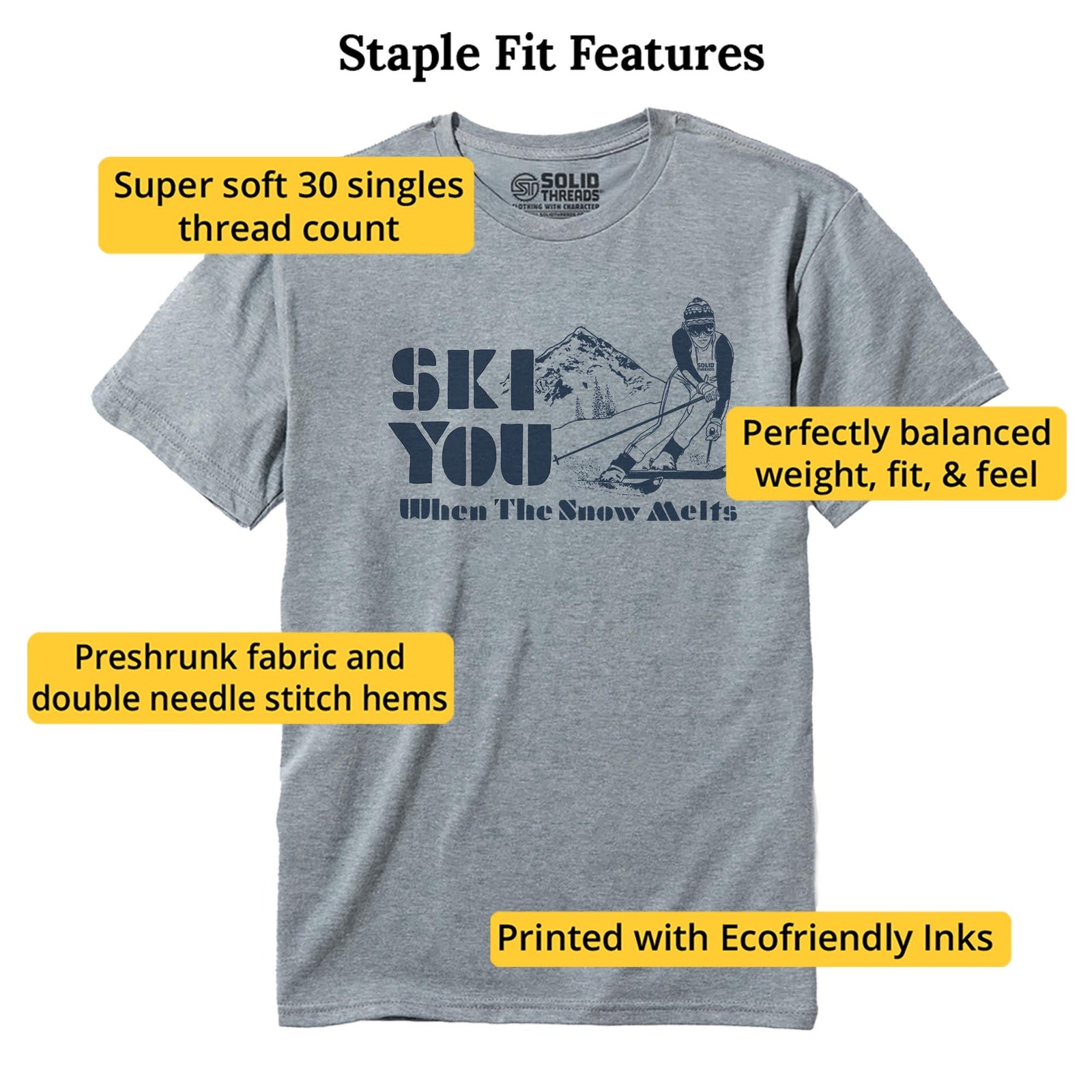 Ski You When The Snow Melts Vintage Staple T-shirt in Ash Heather - Fit Attributes
