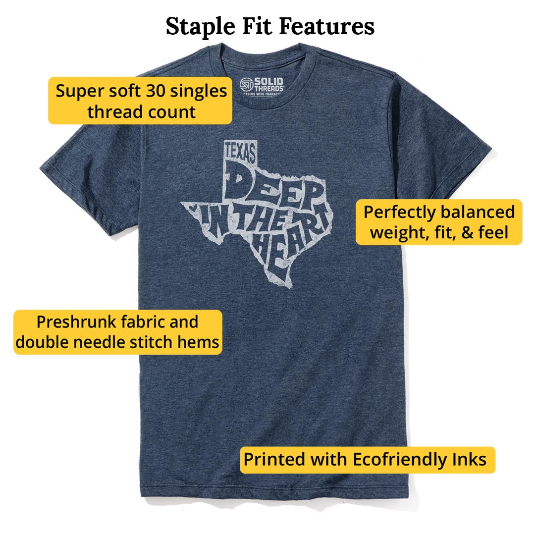 Deep In The Heart Of Texas Cool Staple T-shirt in Navy Heather - Fit Attributes