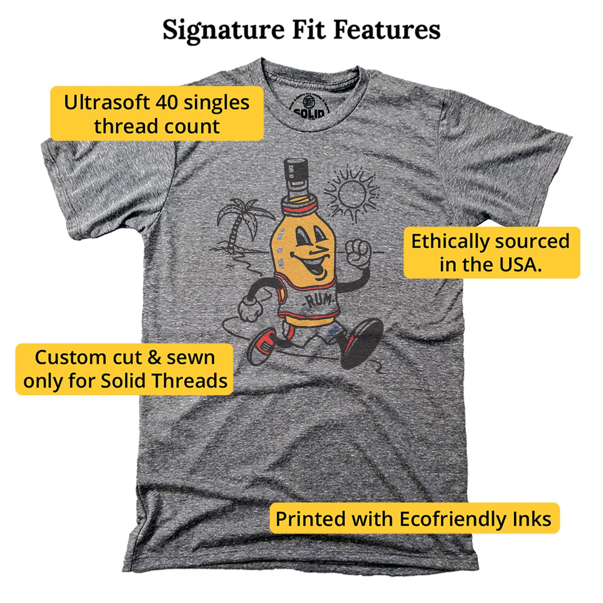 Rum Runner Vintage Signature T-shirt in Triblend Grey - Fit Attributes