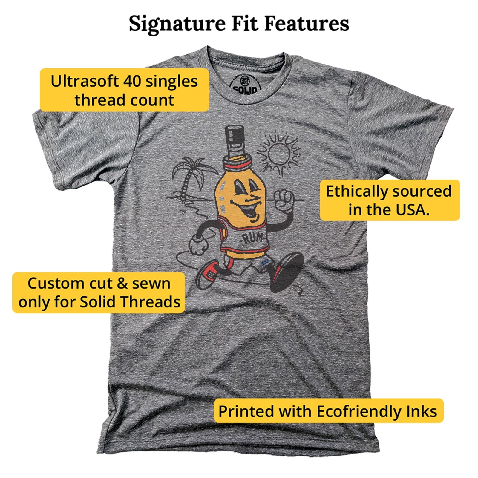 Rum Runner Vintage Signature T-shirt in Triblend Grey - Fit Attributes