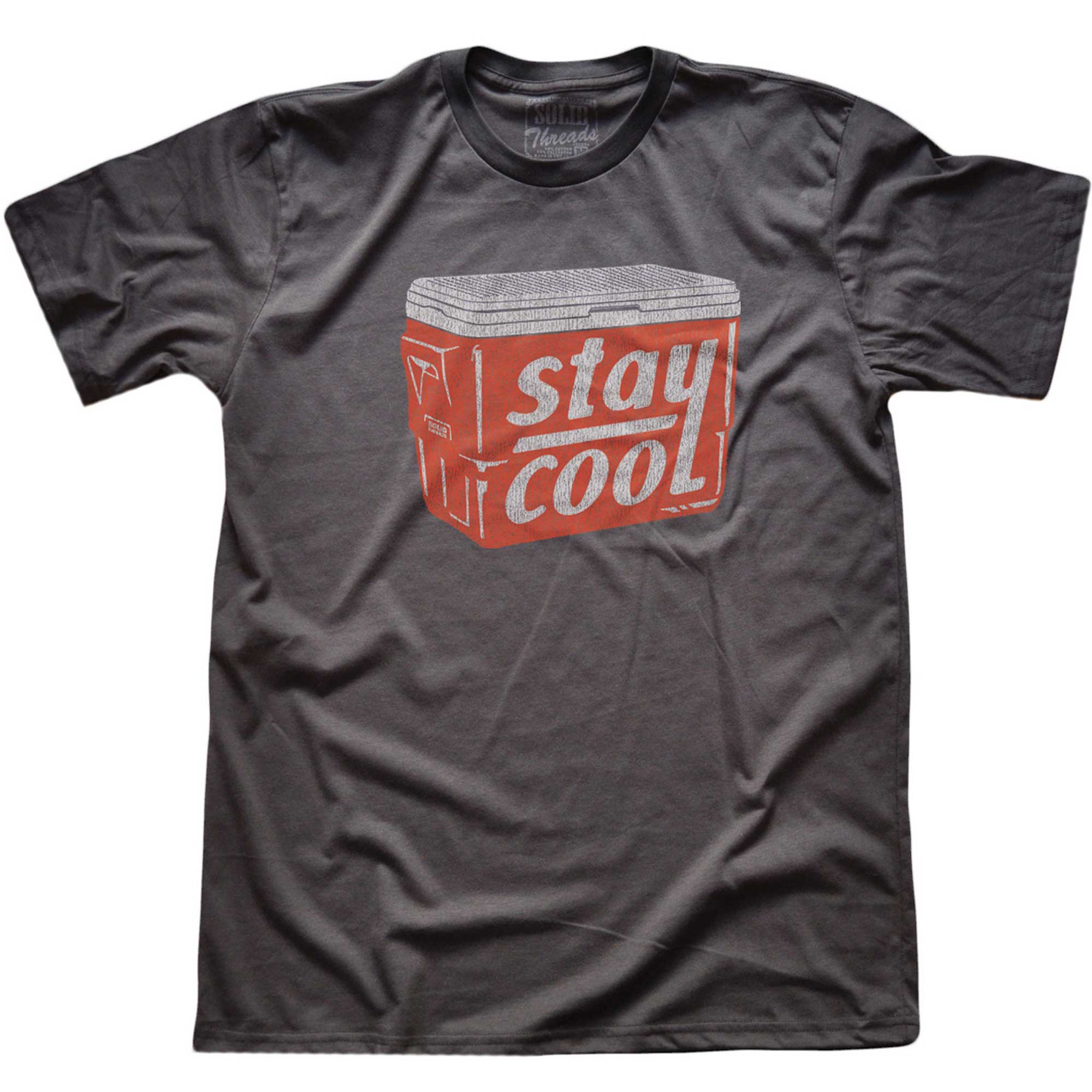 Men's Vintage Stay Cool Graphic Tee | Retro Summer Drinking Charcoal T-shirt | Solid Threads