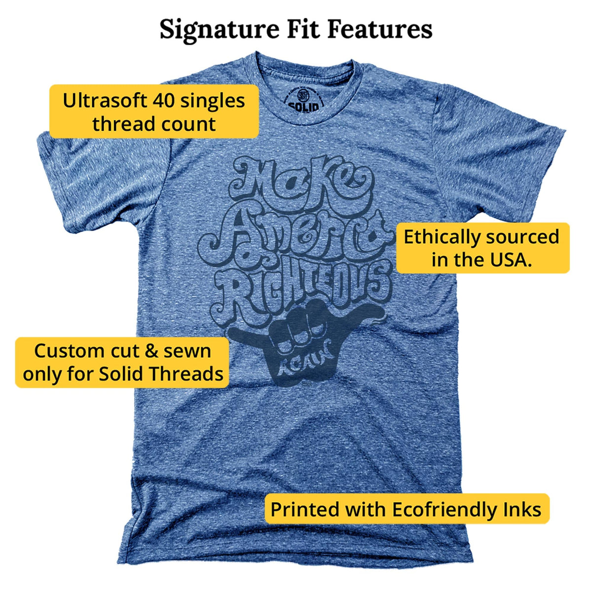 Make America Righteous Again Vintage Signature T-shirt in Triblend Royal - Fit Attributes