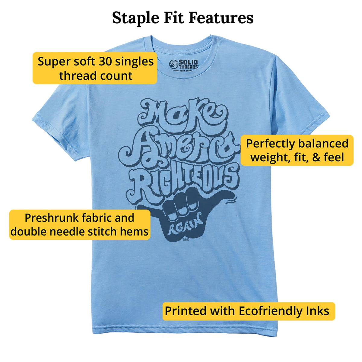 Make America Righteous Again Vintage Staple T-shirt in Light Blue Heather - Fit Attributes