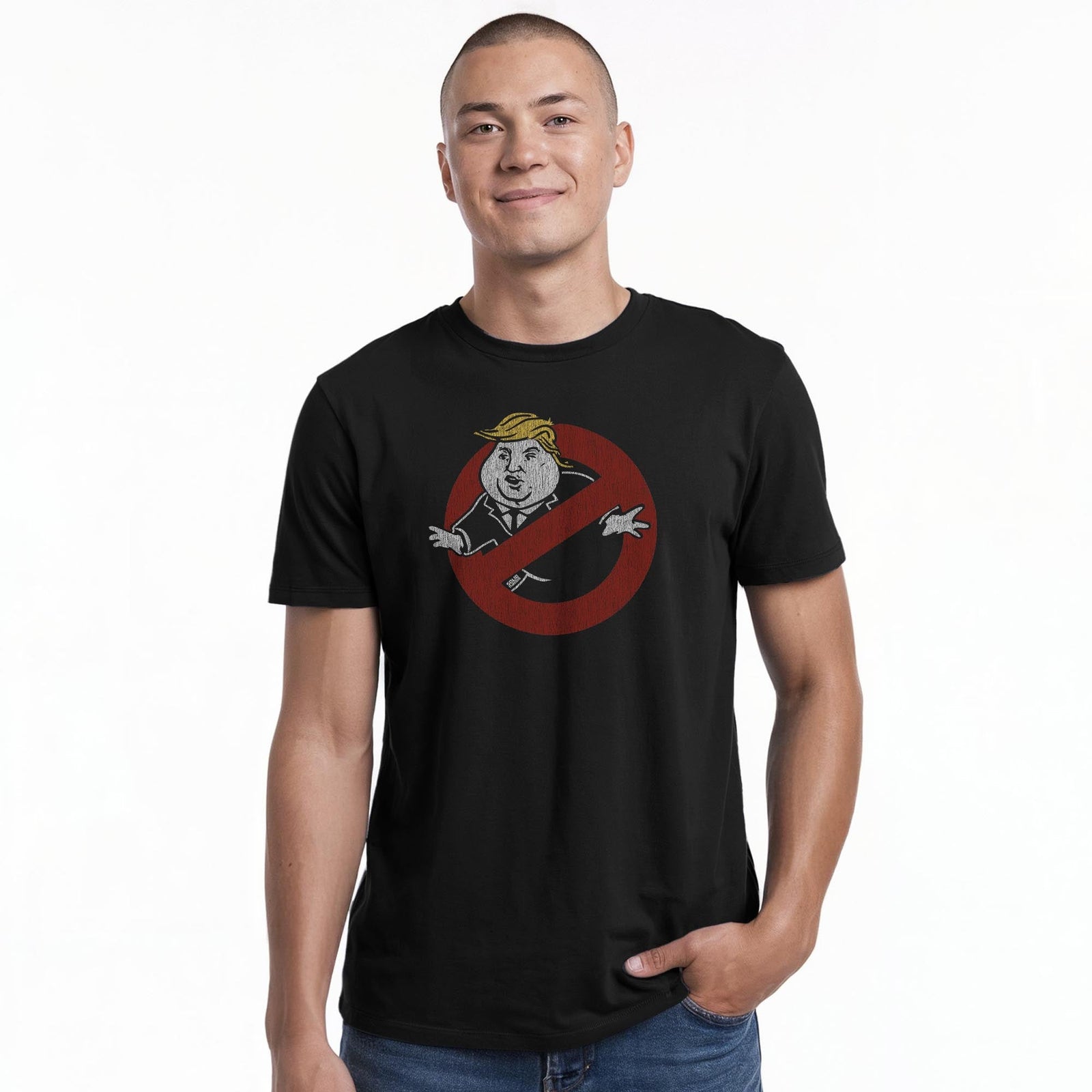 Trump Busters Vintage Staple T-shirt in Black On Model - Front View