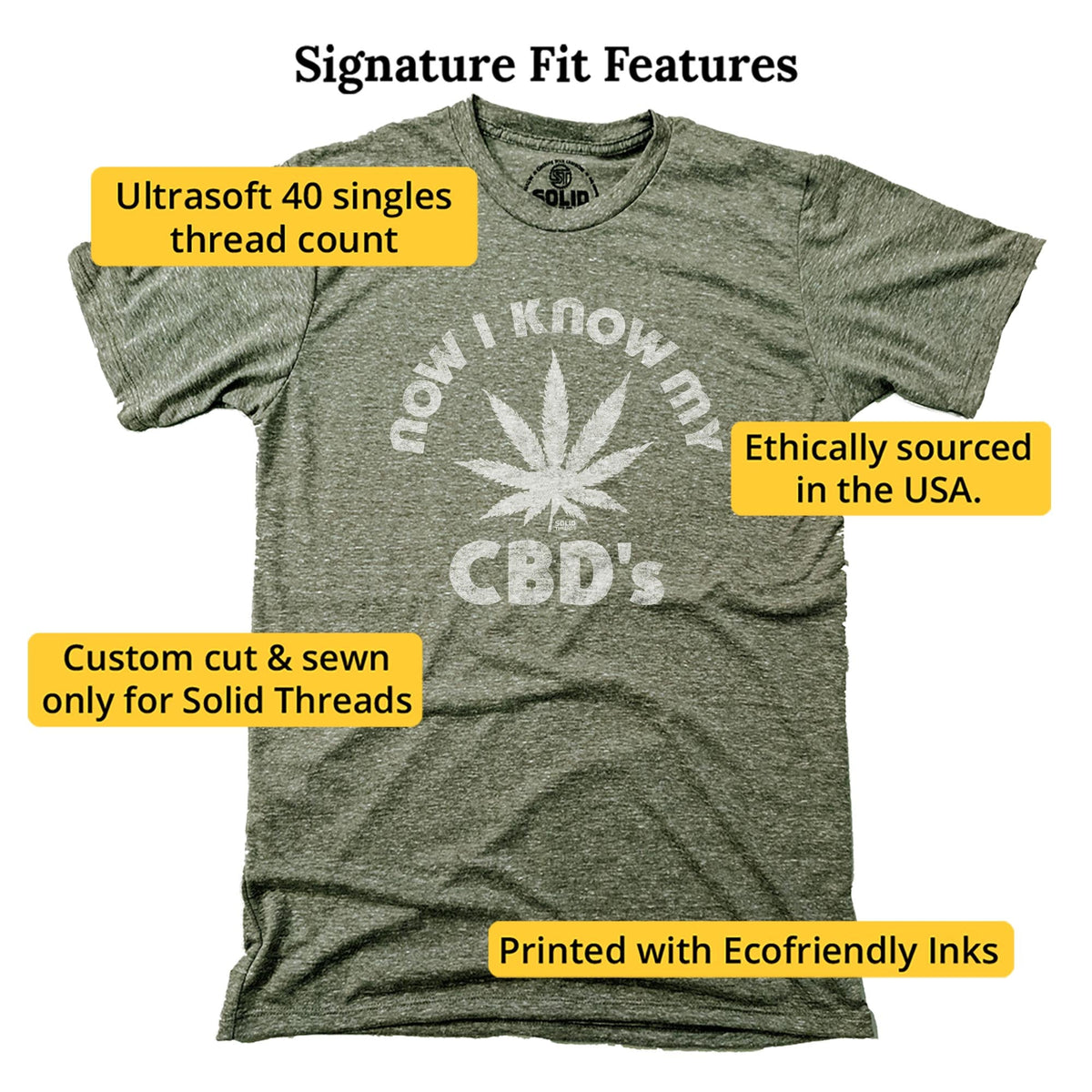 Now I Know My Cbd's Vintage Signature T-shirt in Triblend Olive - Fit Attributes