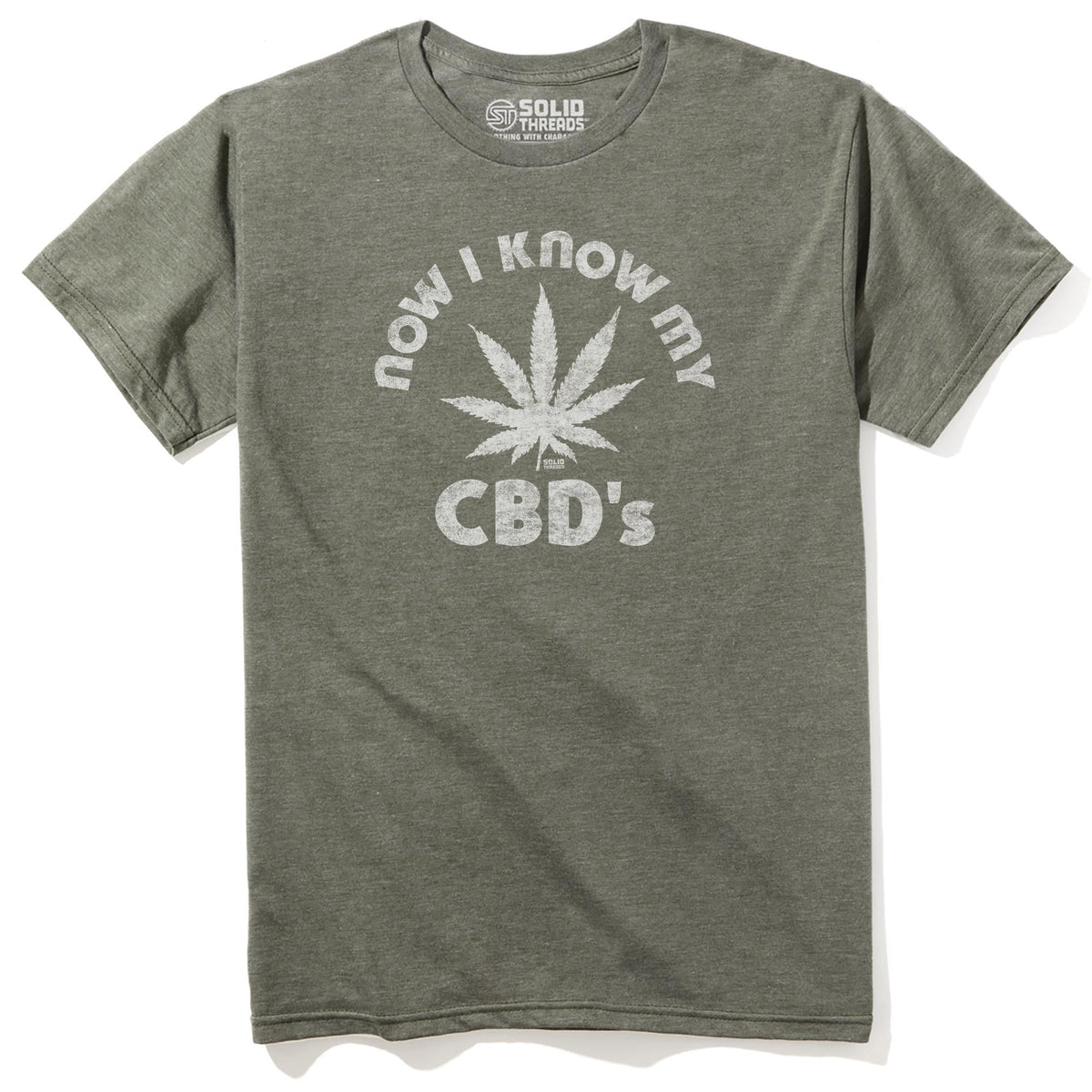 Now I Know My Cbd's Vintage Staple T-shirt in Olive Heather - Front View