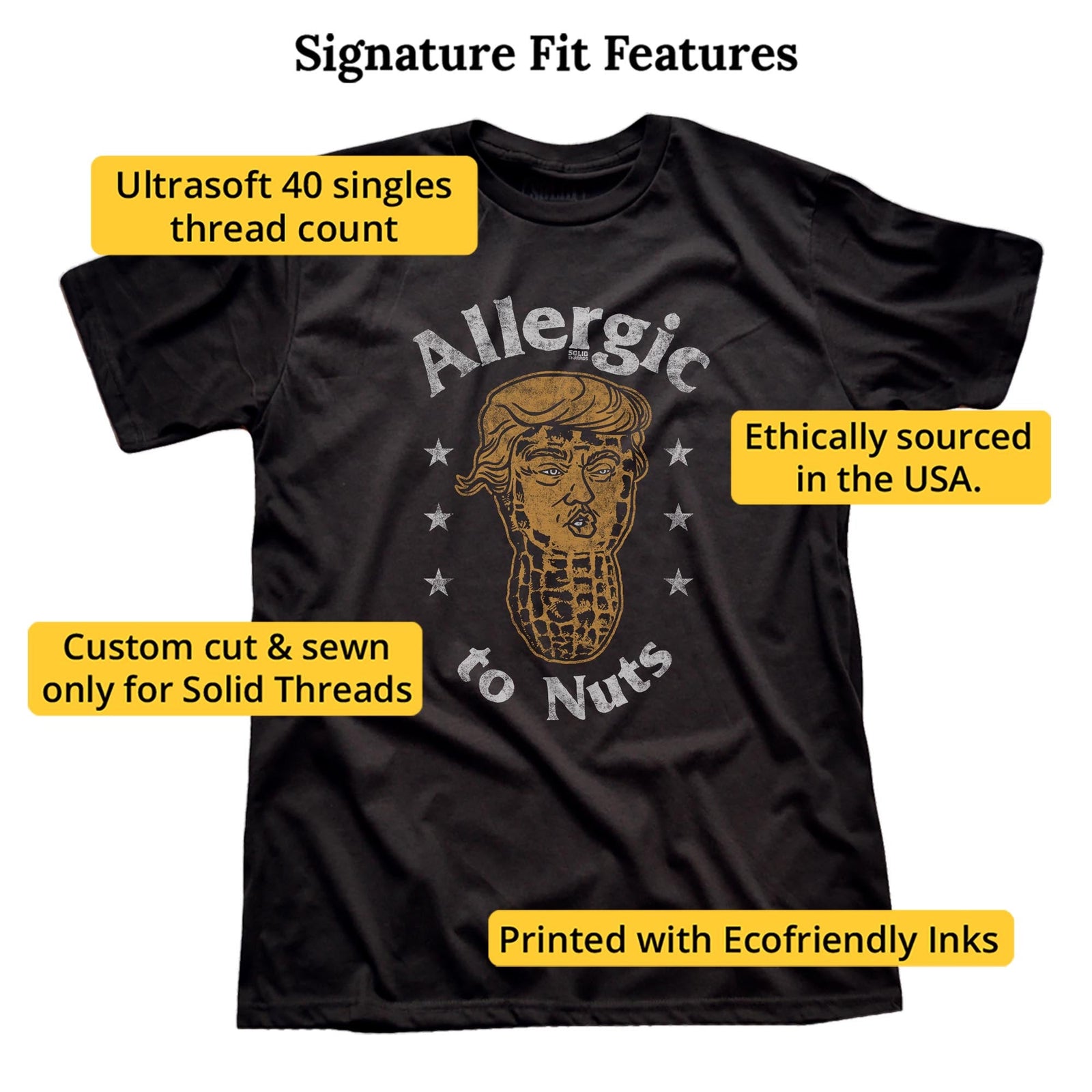 Allergic To Nuts Vintage Signature T-shirt in Black - Fit Attributes