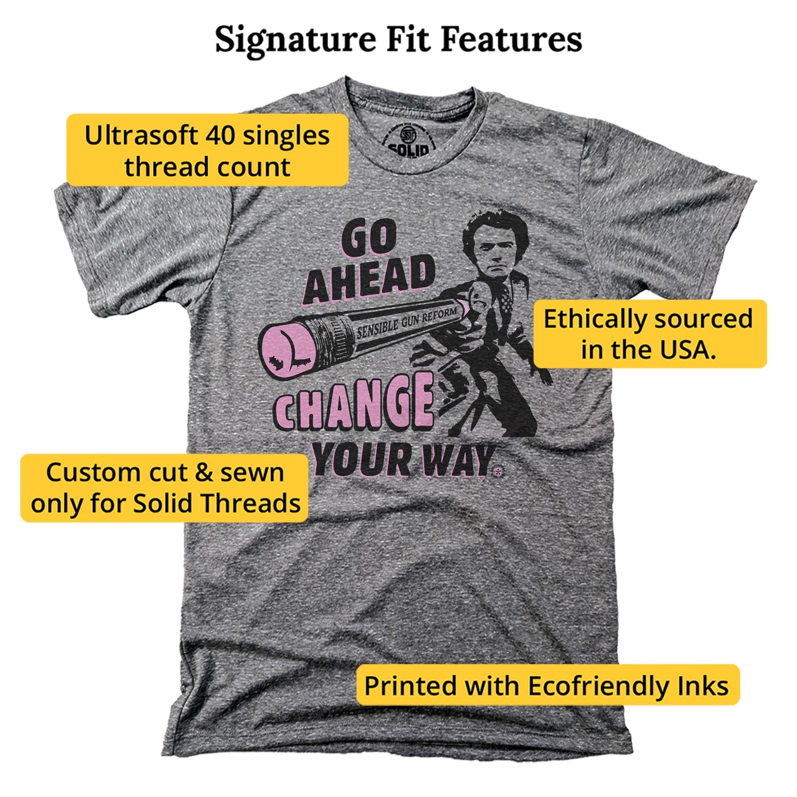 Men's Change Your Way Vintage Graphic T-Shirt | Cool Support Gun Reform Tee | Solid Threads