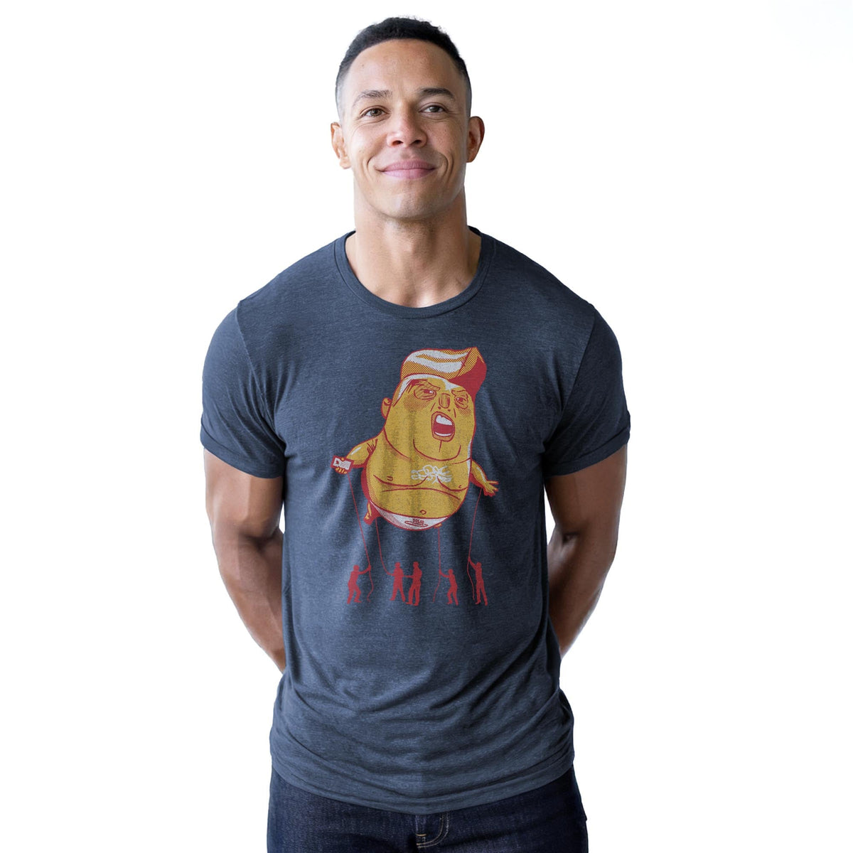 Trump Blimp Vintage Staple T-shirt in Navy Heather On Model - Front View
