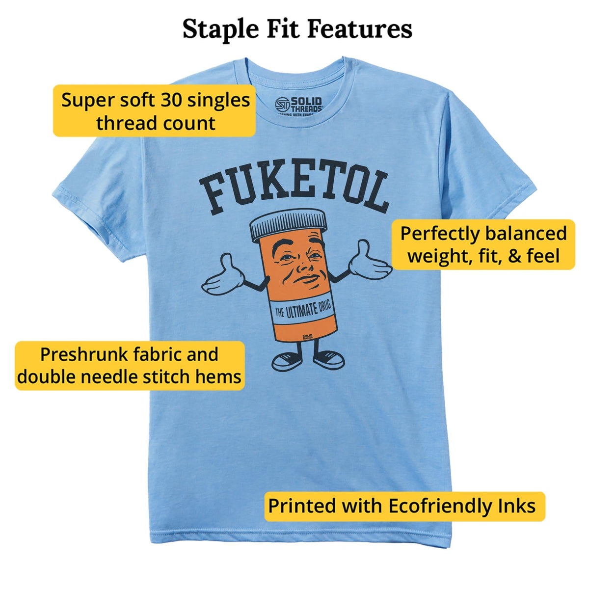 Fuketol Retro Staple T-shirt in Light Blue Heather - Fit Attributes