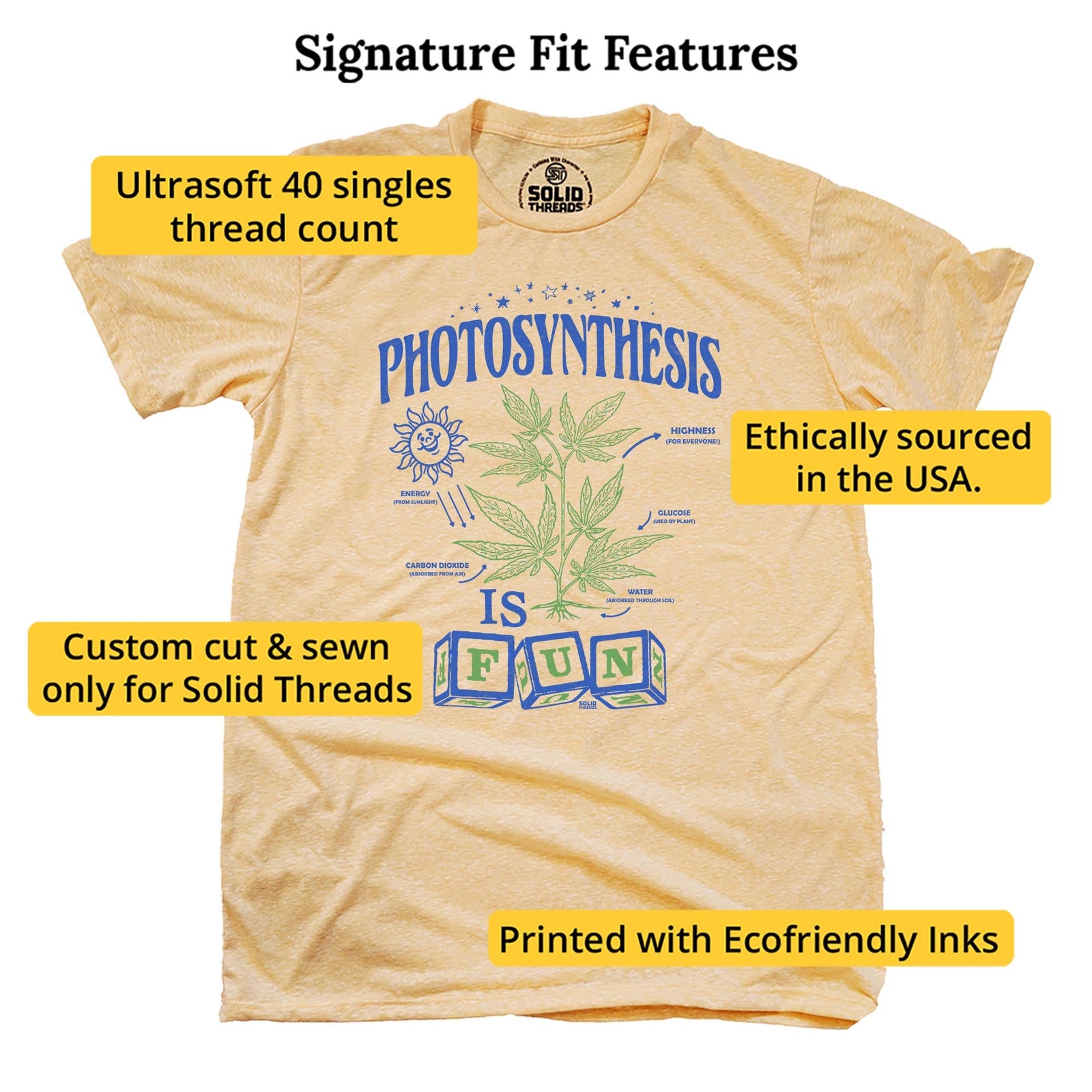 Photosynthesis Is Fun Vintage Signature T-shirt in Triblend Gold - Fit Attributes