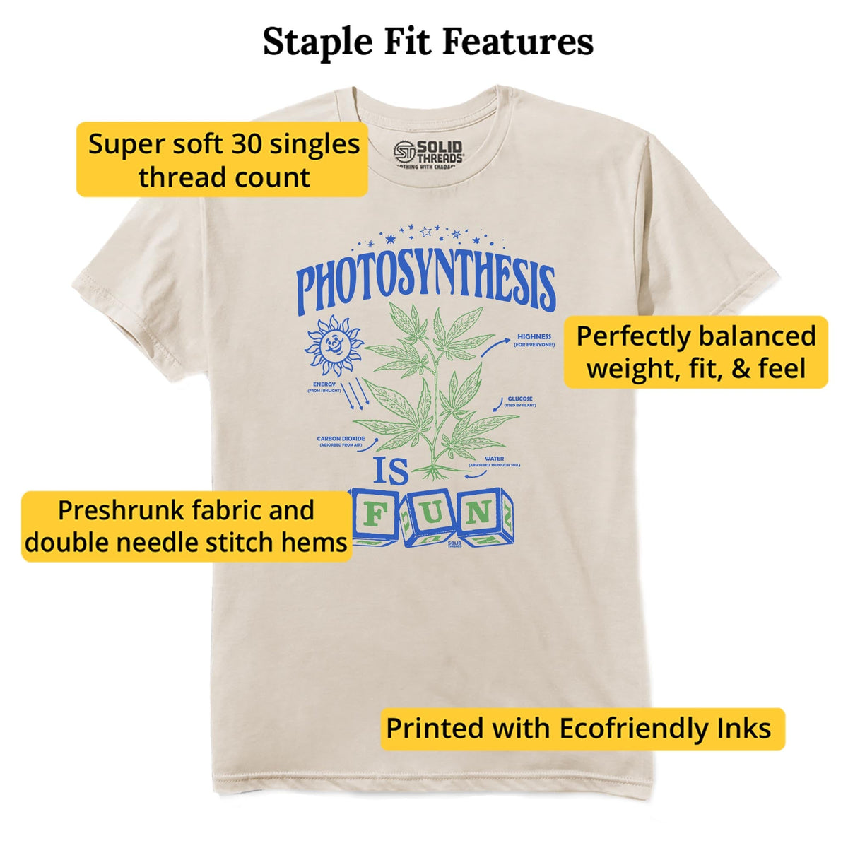 Photosynthesis Is Fun Vintage Staple T-shirt in Natural - Fit Attributes