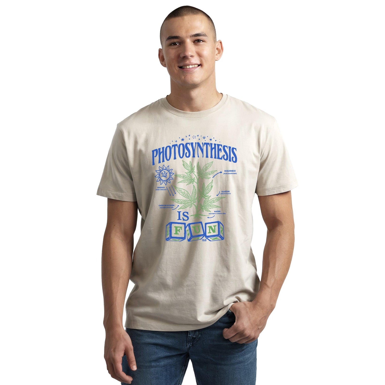 Photosynthesis Is Fun Vintage Staple T-shirt in Natural On Model - Front View