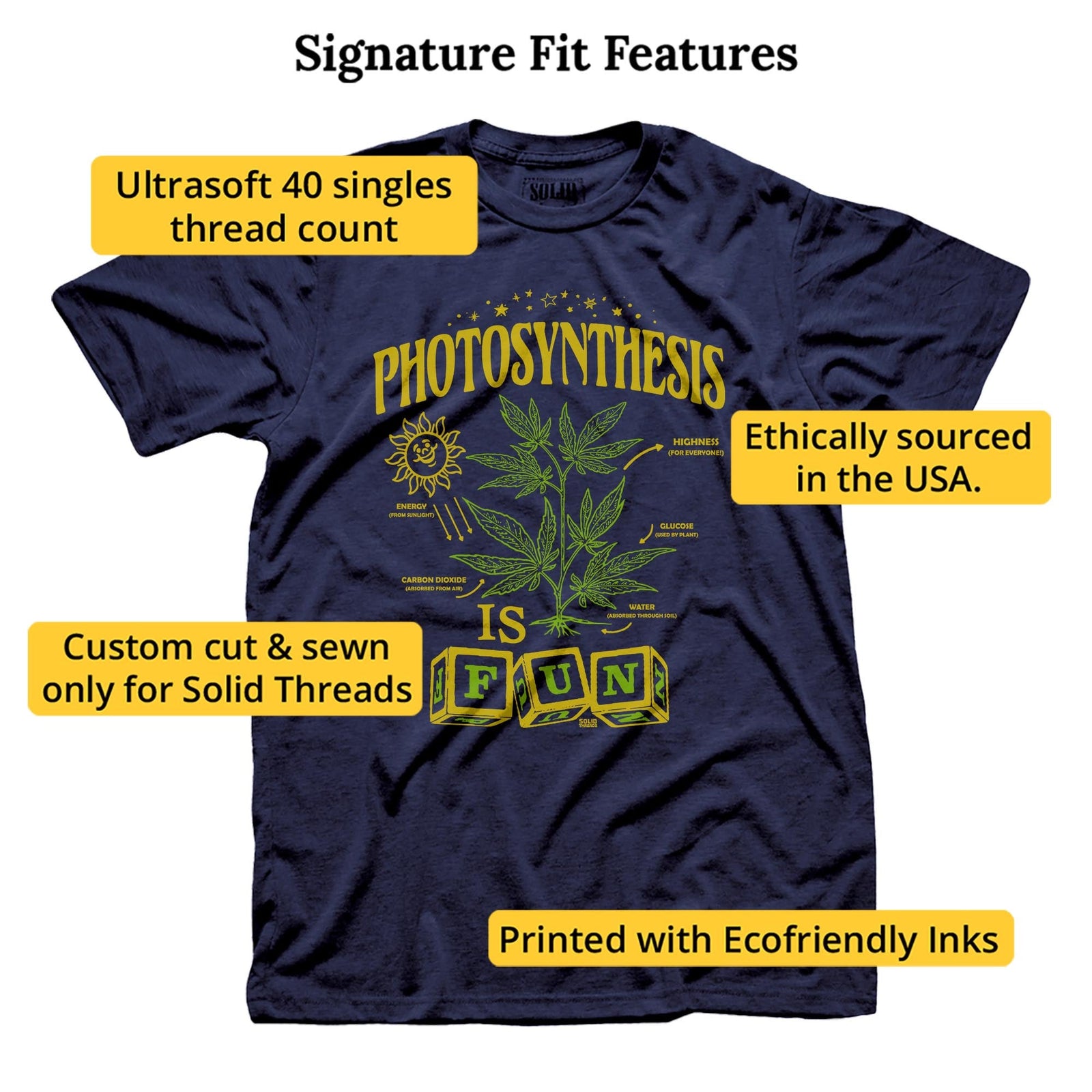 Photosynthesis Is Fun Vintage Signature T-shirt in Navy - Fit Attributes