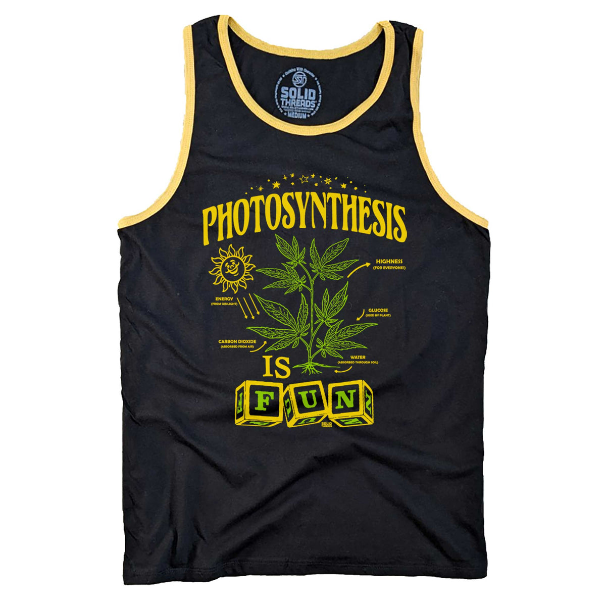 Men&#39;s Photosynthesis is Fun Vintage Graphic Tank Top | Funny Marijuana T-shirt | Solid Threads