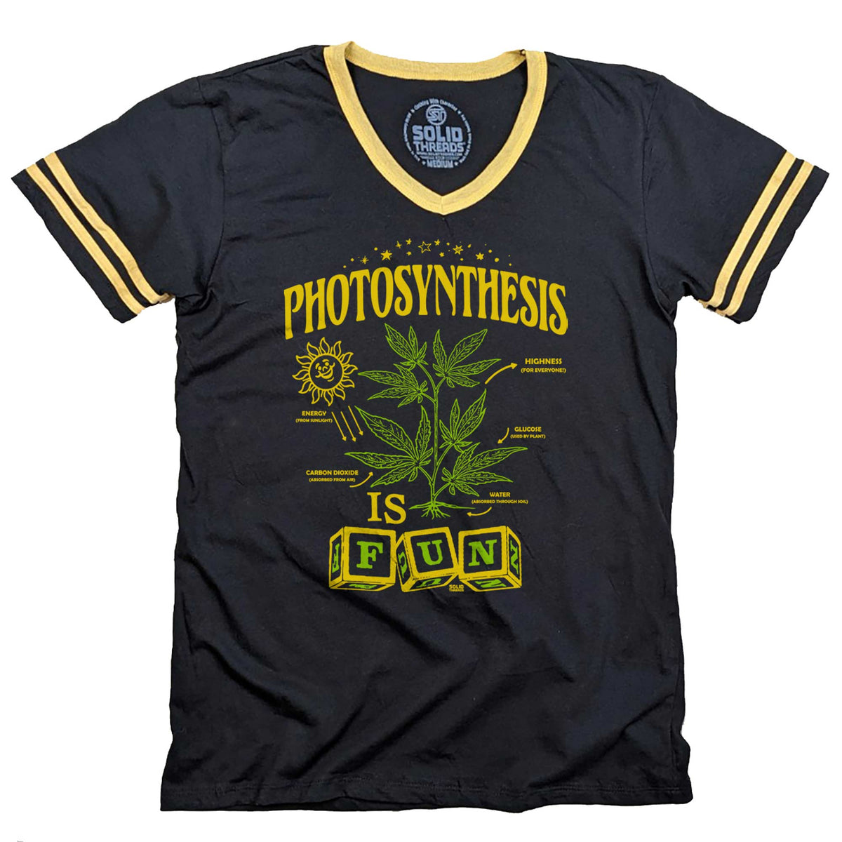 Men&#39;s Photosynthesis is Fun Vintage Graphic V-Neck Tee | Funny Marijuana T-shirt | Solid Threads