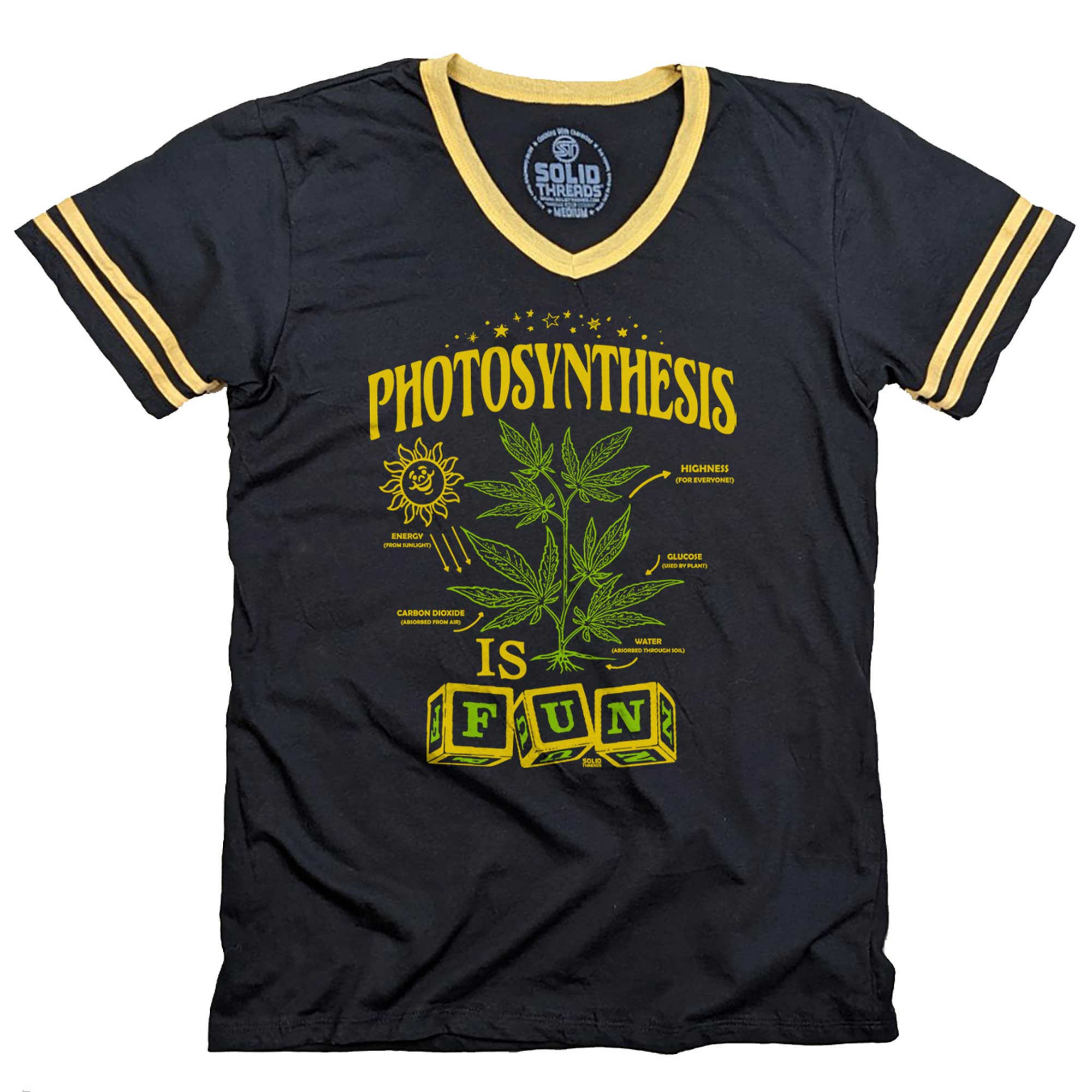 Men's Photosynthesis is Fun Vintage Graphic V-Neck Tee | Funny Marijuana T-shirt | Solid Threads