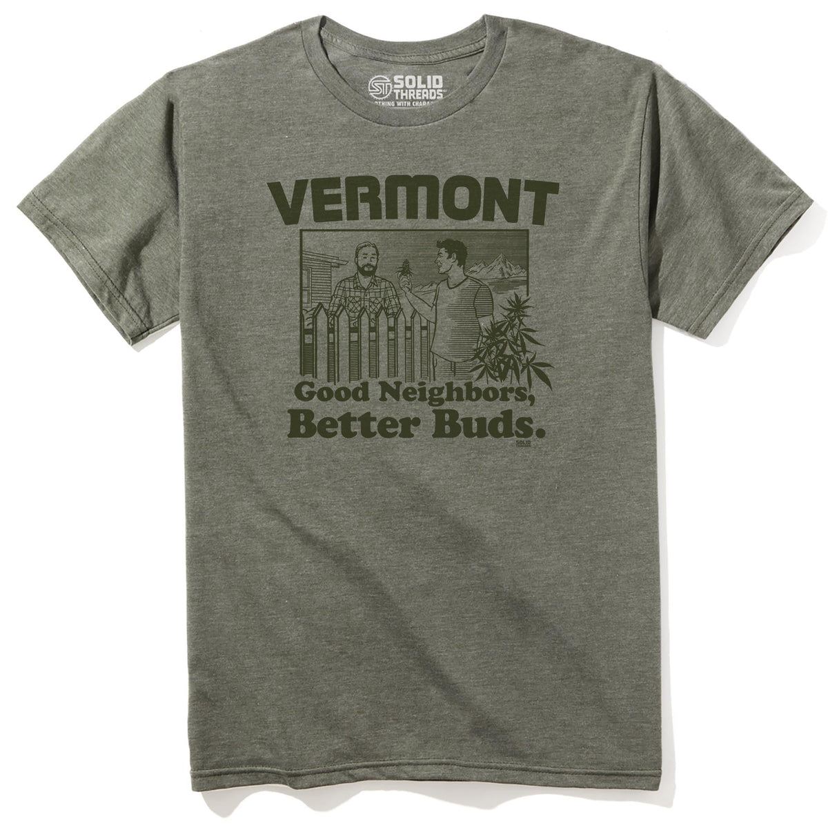 Vermont Better Buds Vintage Staple T-shirt in Olive Heather - Front View
