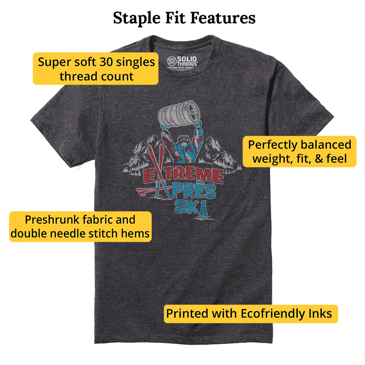 Extreme Apres Vintage Staple T-shirt in Charcoal Heather - Fit Attributes