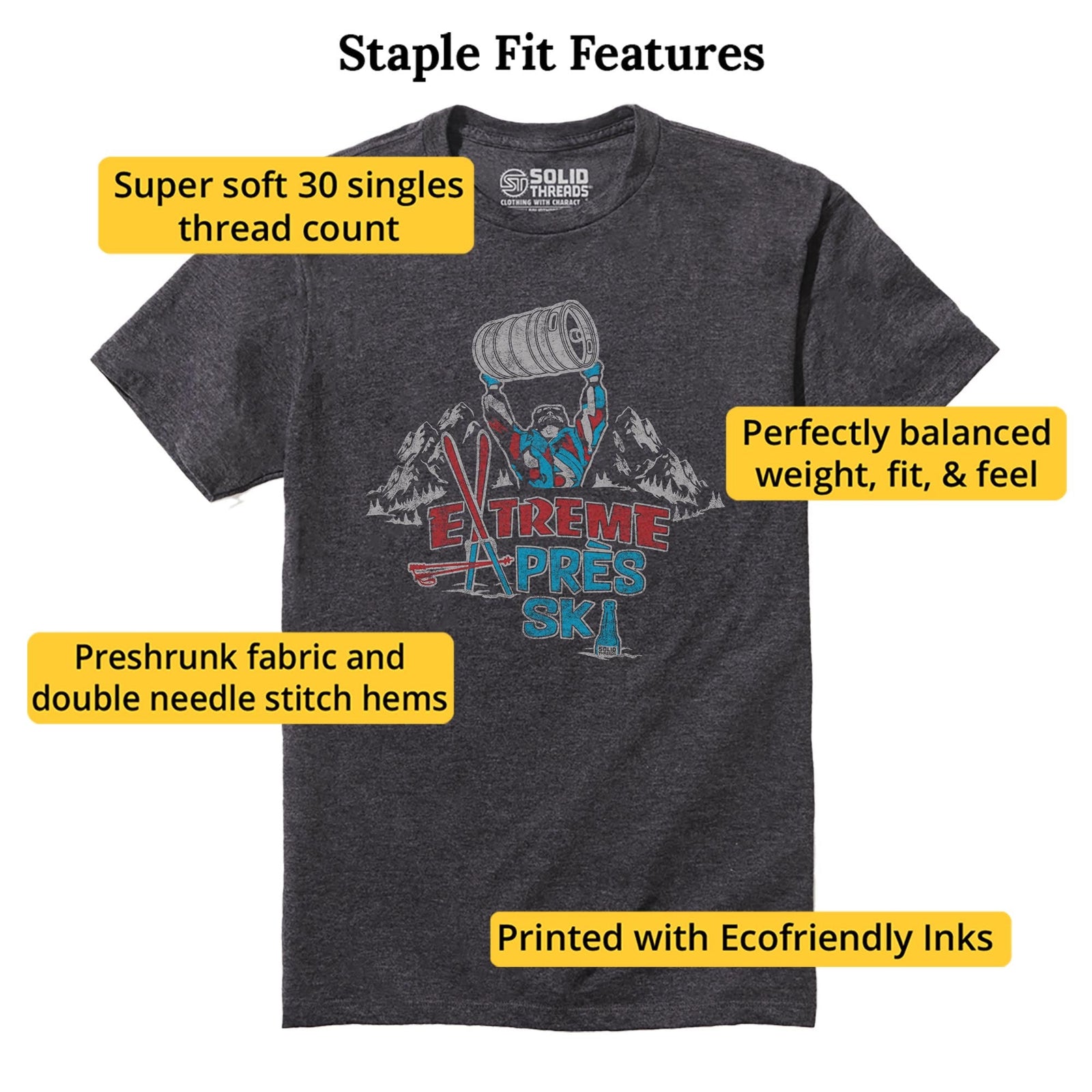Extreme Apres Vintage Staple T-shirt in Charcoal Heather - Fit Attributes