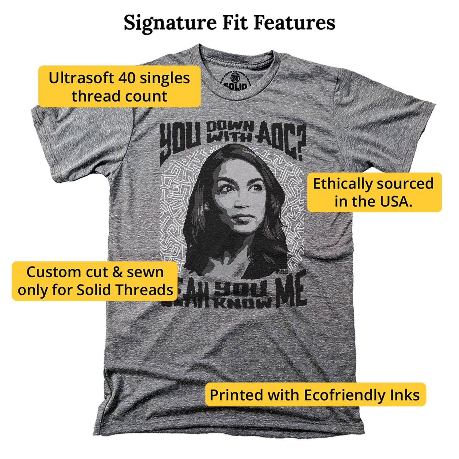 Men's Down With AOC You Know Me Cool Graphic T-Shirt | Vintage Left Politics Tee | Solid Threads