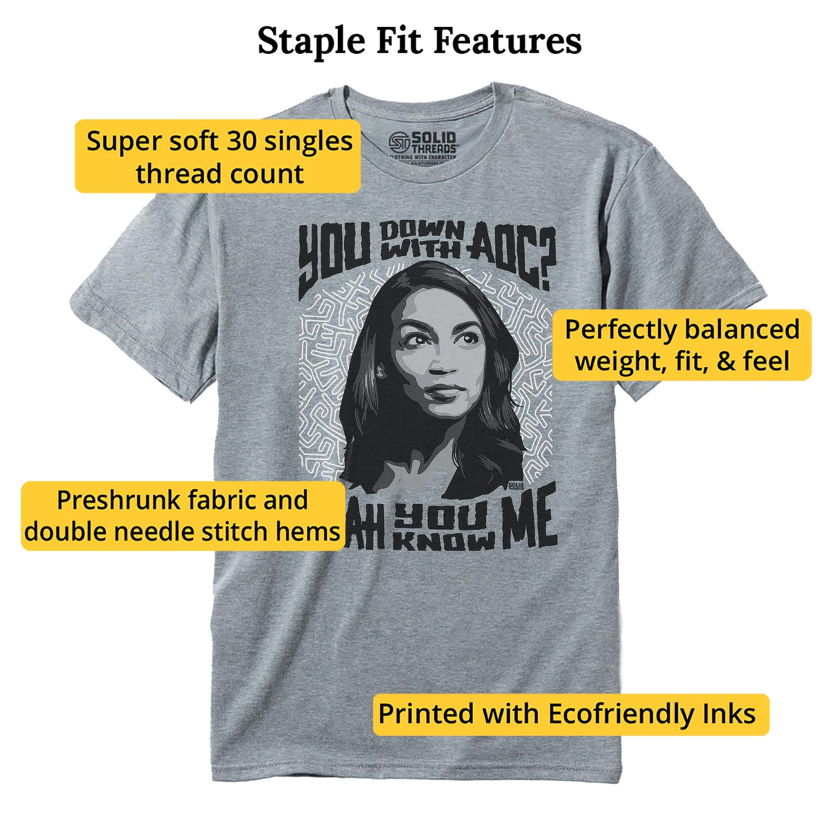 Down With Aoc Cool Staple T-shirt in Ash Heather - Fit Attributes