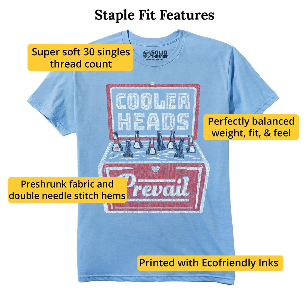 Cooler Heads Vintage Staple T-shirt in Light Blue Heather - Fit Attributes