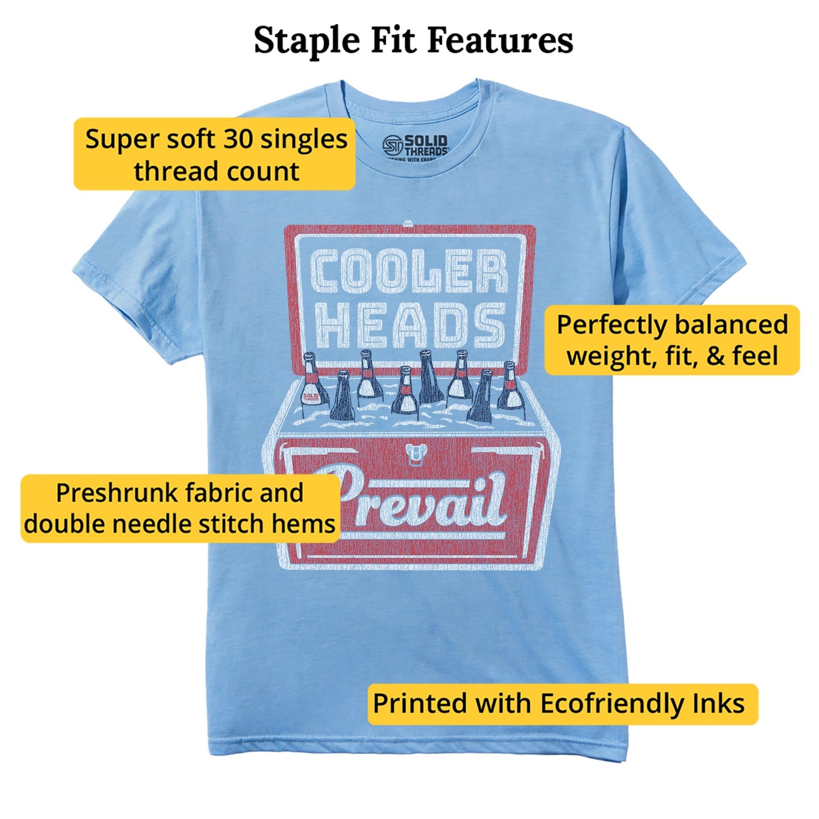 Cooler Heads Vintage Staple T-shirt in Light Blue Heather - Fit Attributes