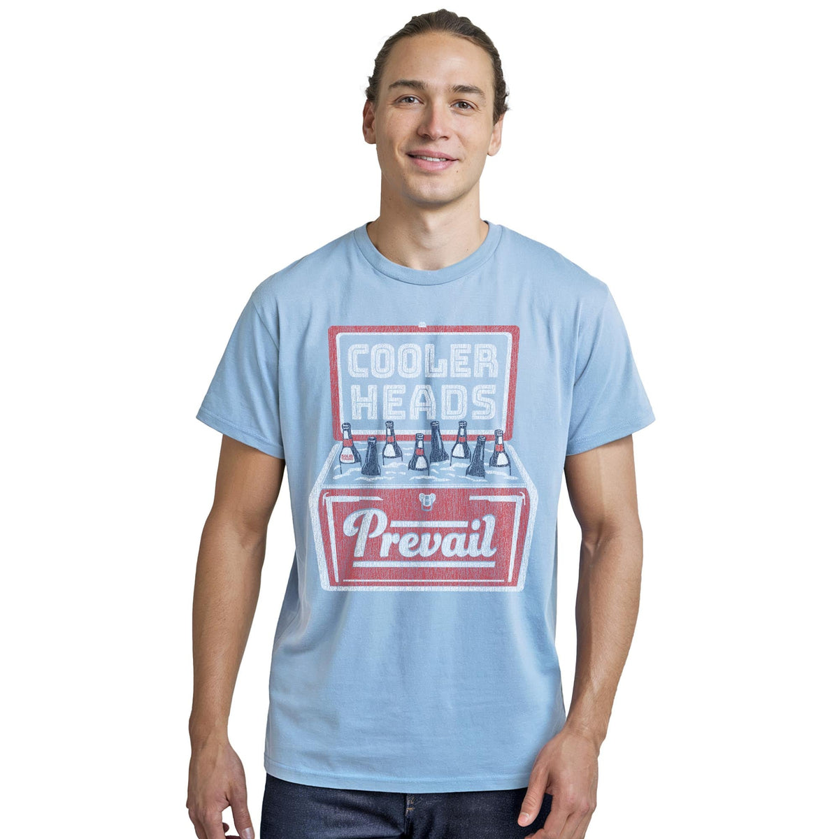 Cooler Heads Vintage Staple T-shirt in Light Blue Heather On Model - Front View