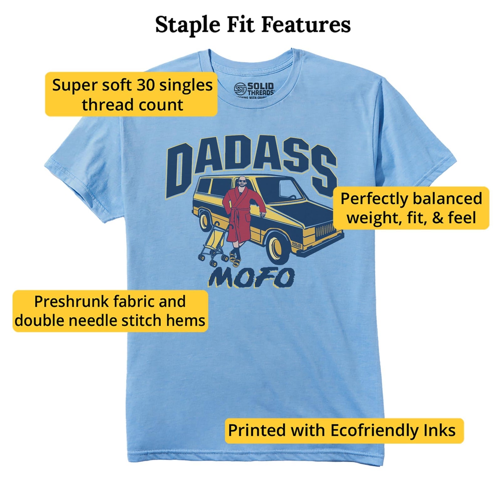 Dadass Vintage Staple T-shirt in Light Blue Heather - Fit Attributes