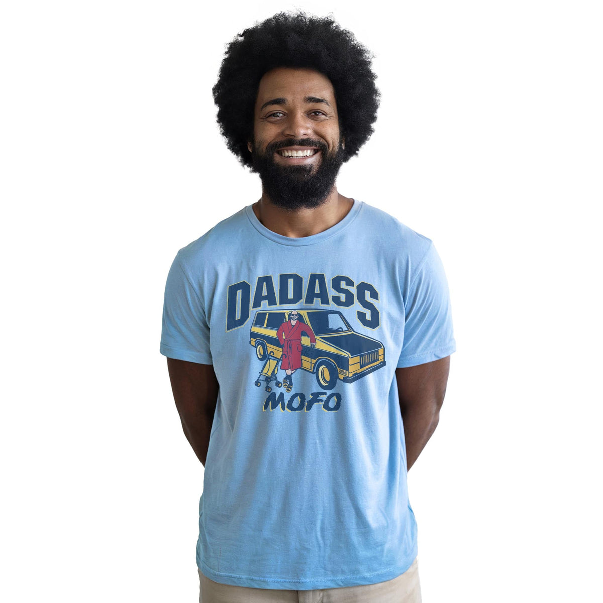 Dadass Vintage Staple T-shirt in Light Blue Heather On Model - Front View