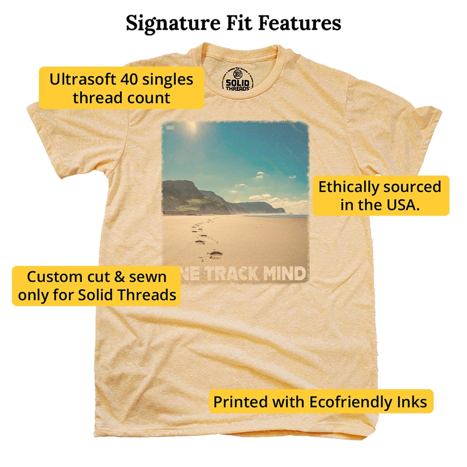 Men's One Track Mind Vintage Graphic T-Shirt | Funny Beach Comber Tee | Solid Threads
