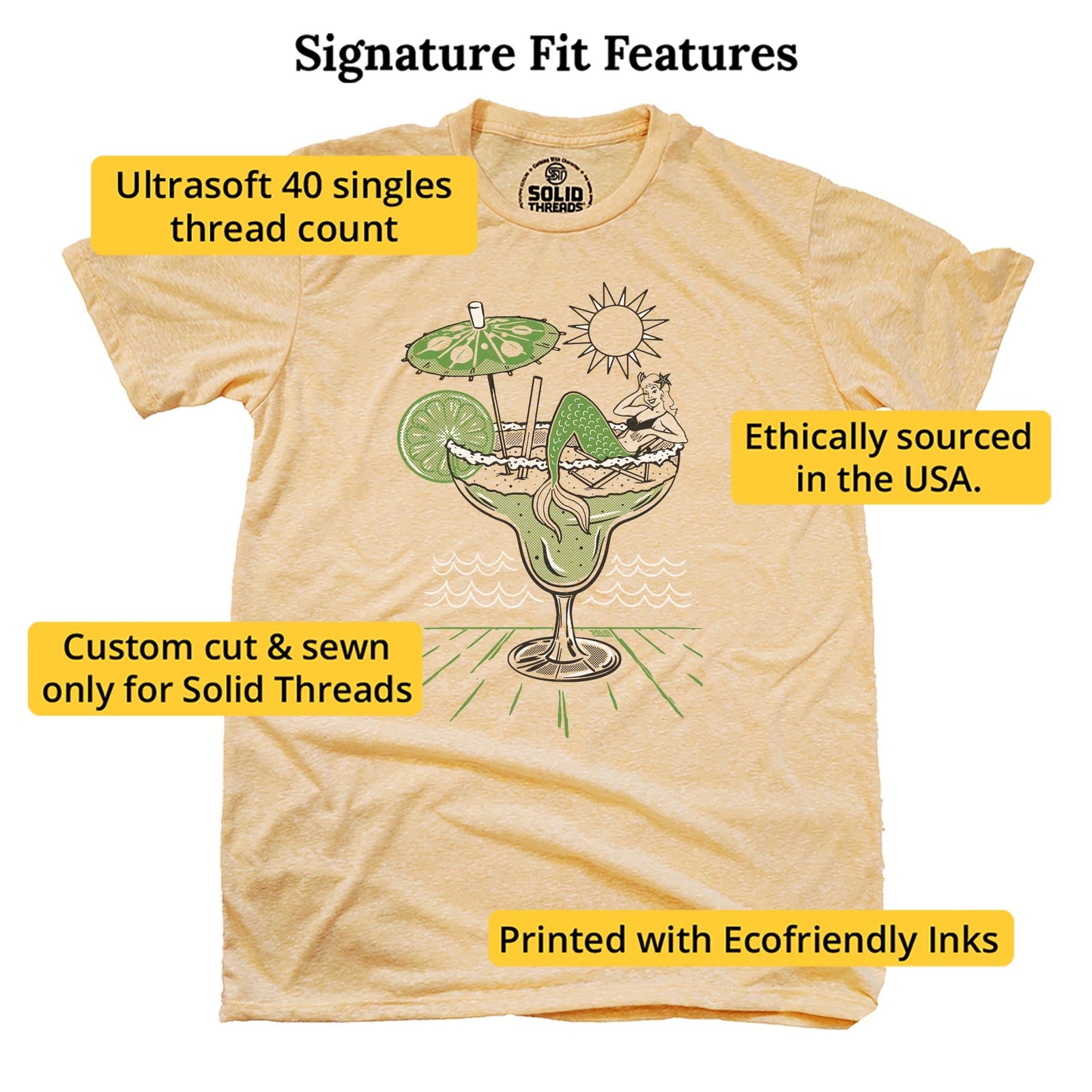 Margarita Mermaid Cool Signature T-shirt in Triblend Gold - Fit Attributes
