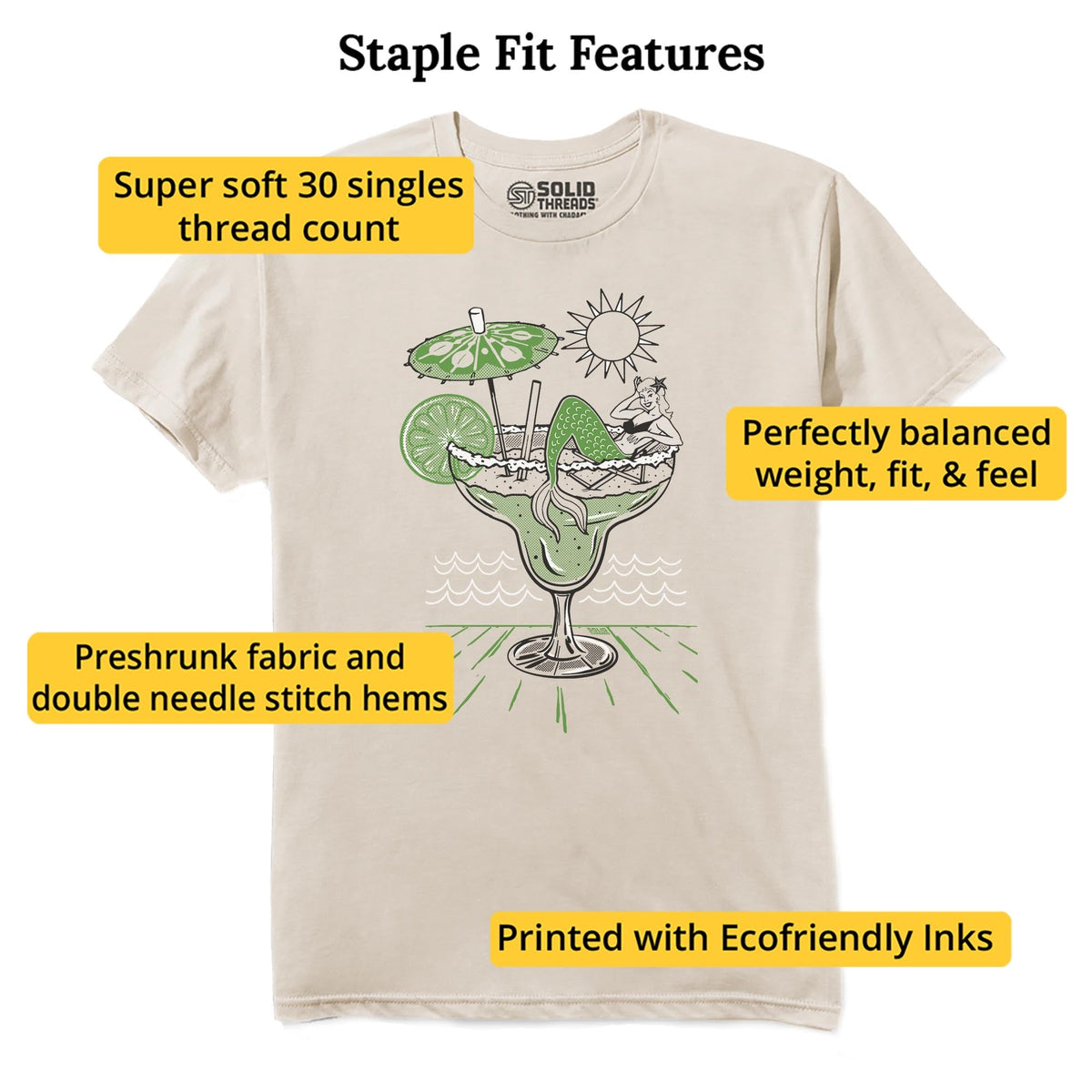 Margarita Mermaid Cool Staple T-shirt in Natural - Fit Attributes