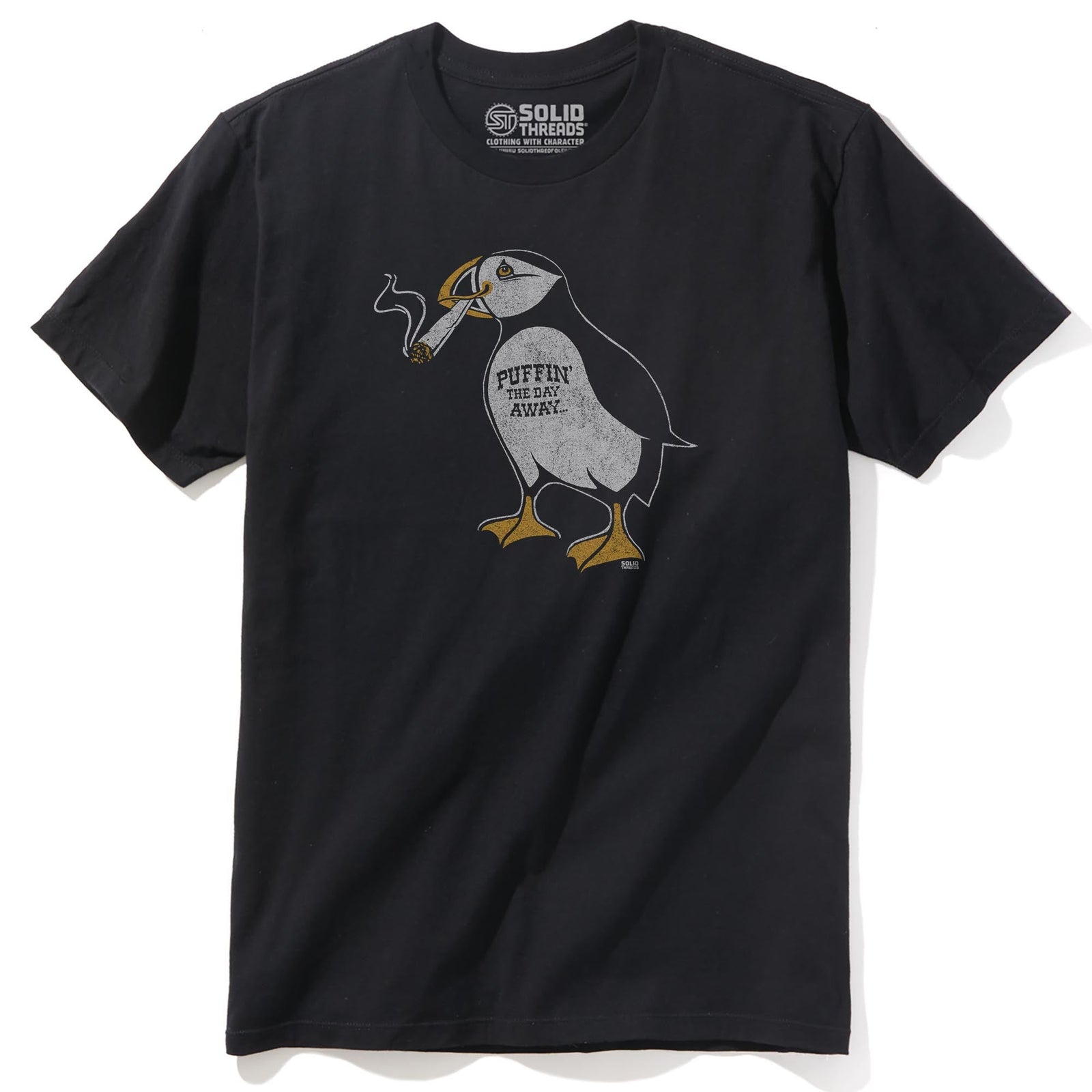 Puffin Away Vintage Staple T-shirt in Black - Front View