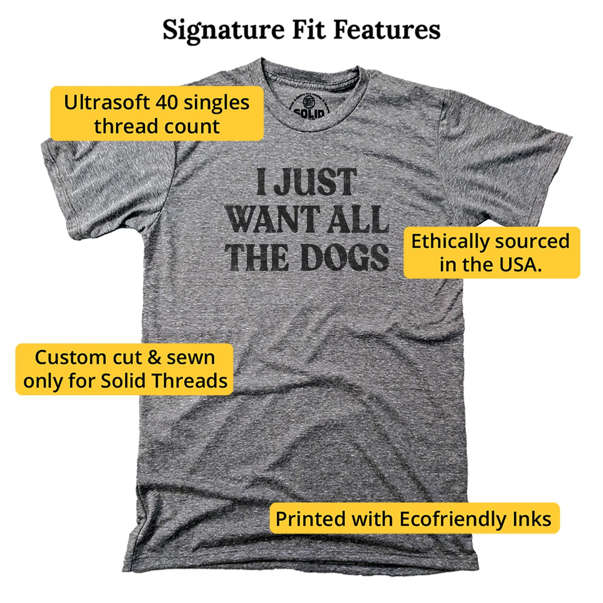 I Just Want All The Dogs Vintage Signature T-shirt in Triblend Grey - Fit Attributes